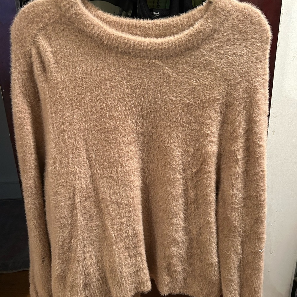 Aerie Tan Crew Neck Sweater Soft Plush Knit